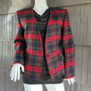 🔥VTG USA Talbots Wool Blend Plaided Red Blazer Tartan Jacket Preppy Academia